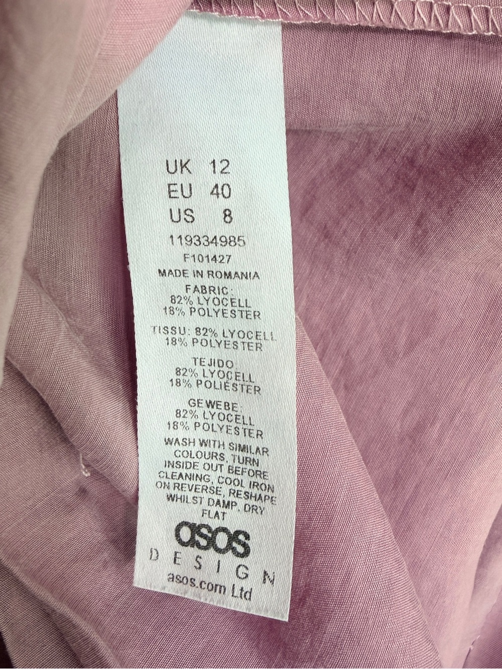ASOS Design lilac Peasant Blouse - V-Neck, Gathered Waist- size US 8 - Picture 7 of 7